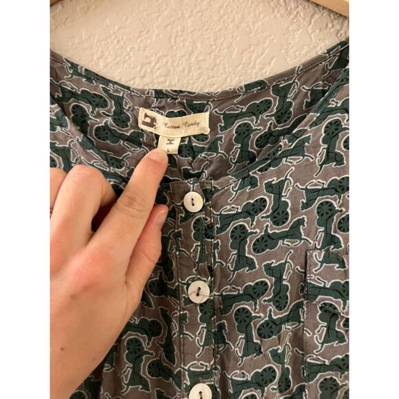 Cotton Candy Button Down Short Sleeved Dress Green Gray Horse & Carriage Large - Picture 4 of 4